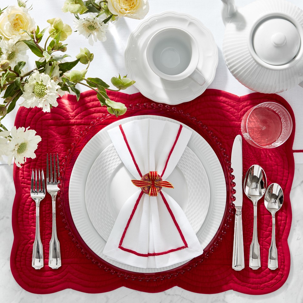 Red Border Napkins, Set of 4