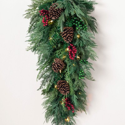 Balsam Hill Outdoor Winter Evergreen Pre-Lit Faux Swag