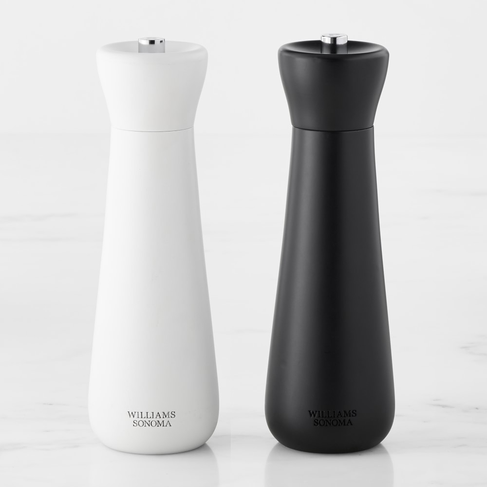 Williams Sonoma Black and White Beech Wood Salt & Pepper Mill Set, 9