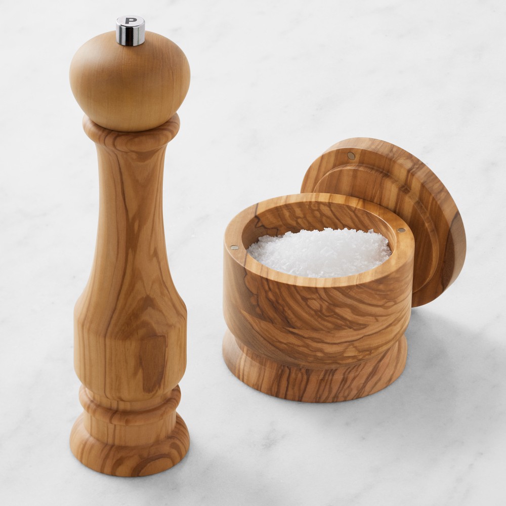 Williams Sonoma Olivewood Salt Cellar & Pepper Mill Set, 9