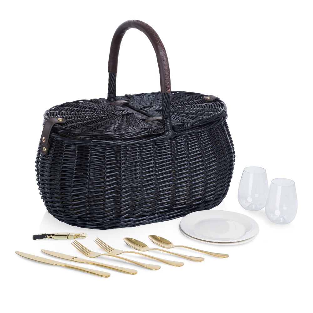 Evening Picnic Basket with Service for Two, Black
