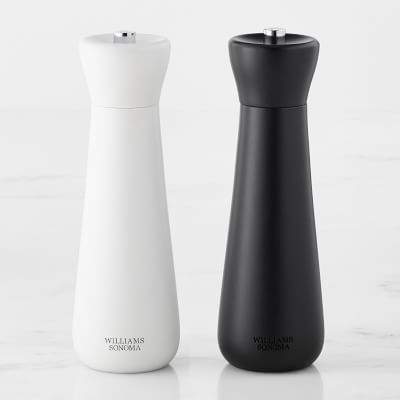 Williams Sonoma Black and White Beech Wood Salt & Pepper Mill Set, 9