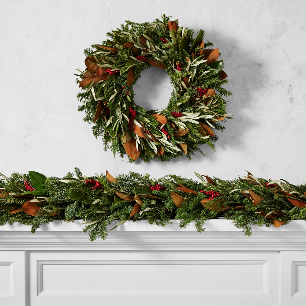 Jeff Leatham x Williams Sonoma Parisian Christmas Live Wreath & Garland