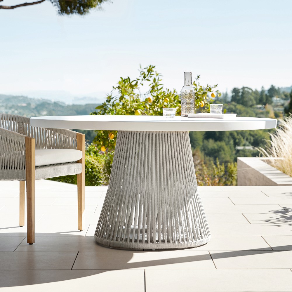 Pasadena Outdoor Fiberstone and Rope Round Dining Table & Pasadena Dining Chairs (60