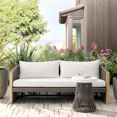 Pasadena Outdoor Teak and Brown Rope Sofa (76