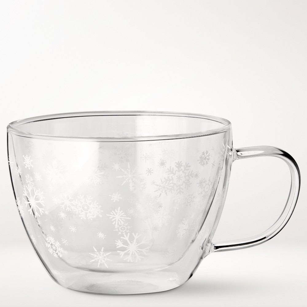 White Snowflake Latte Mugs, Set of 2