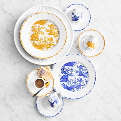 Pillivuyt French Toile Porcelain Espresso Cups & Saucers