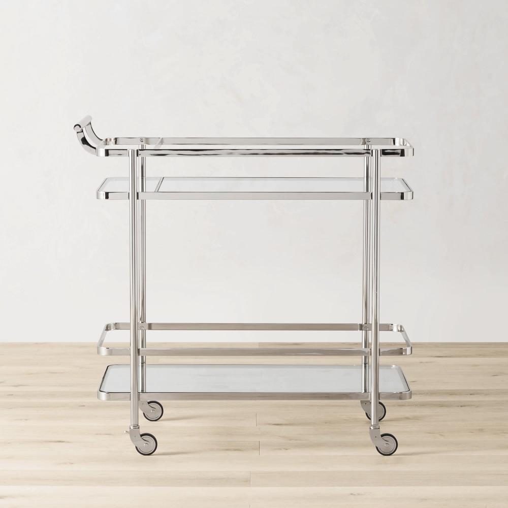 OPEN BOX: Truman Rectangular Bar Cart, Polished Nickel
