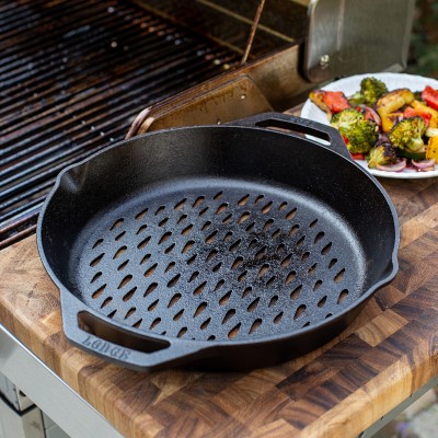 Lodge Savor the Outdoors Seasoned Cast Iron Dual Handle Grilling Basket, 12