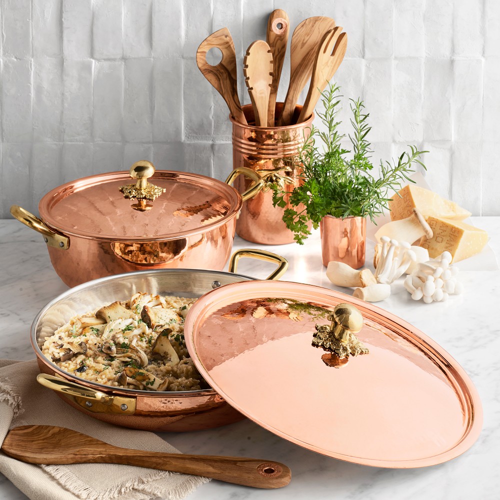 Ruffoni Historia Hammered Copper Risotto Pan with Mushroom Knob, 5 1/2-Qt.