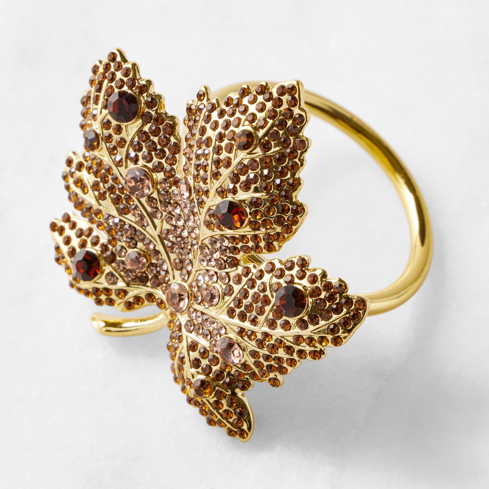 Jeweled Leaf Napkins Rings, Set of 4