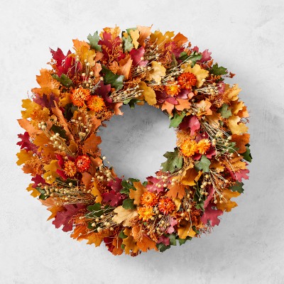 Fall Leaves & Floral Live Wreath, 18