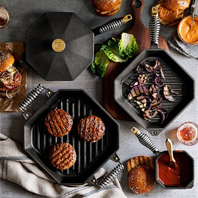 FINEX Seasoned Cast Iron Double Handled Skillet with Lid, 14