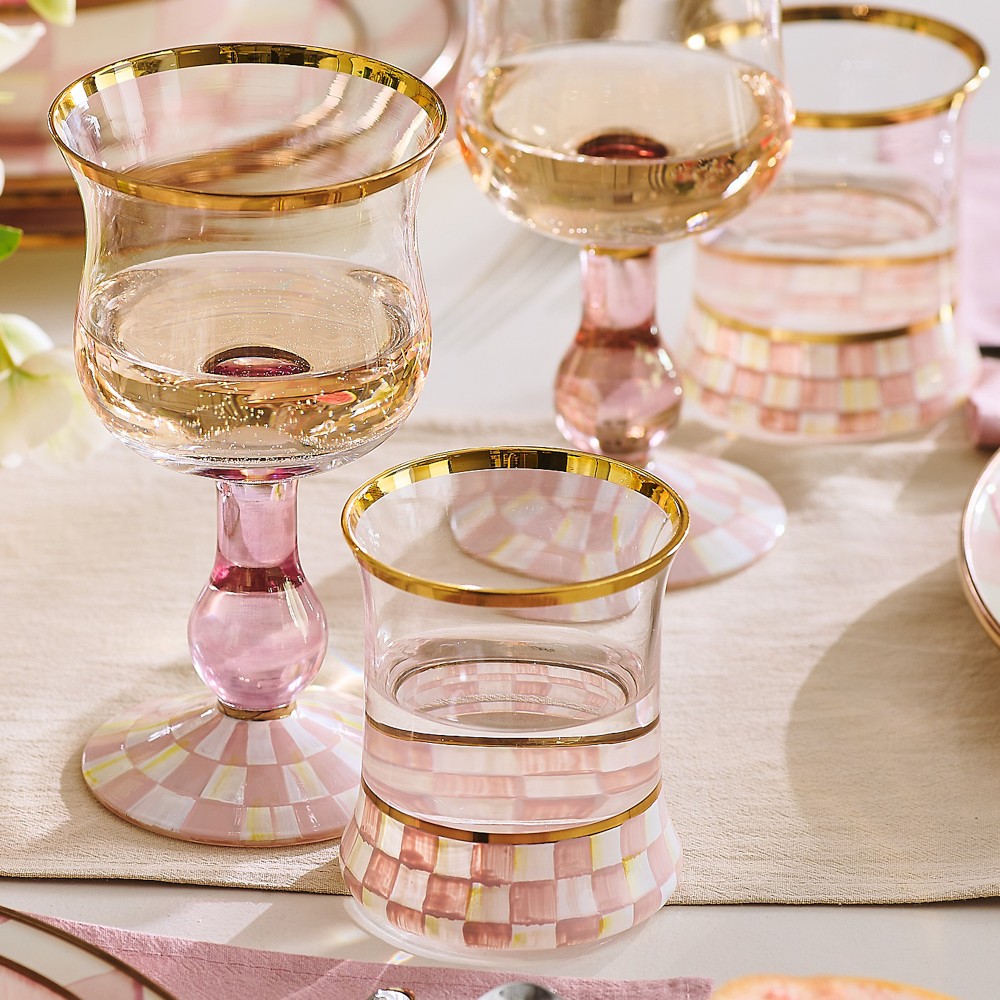 MacKenzie-Childs Rosy Check Tumblers, 8-oz, Set of 2