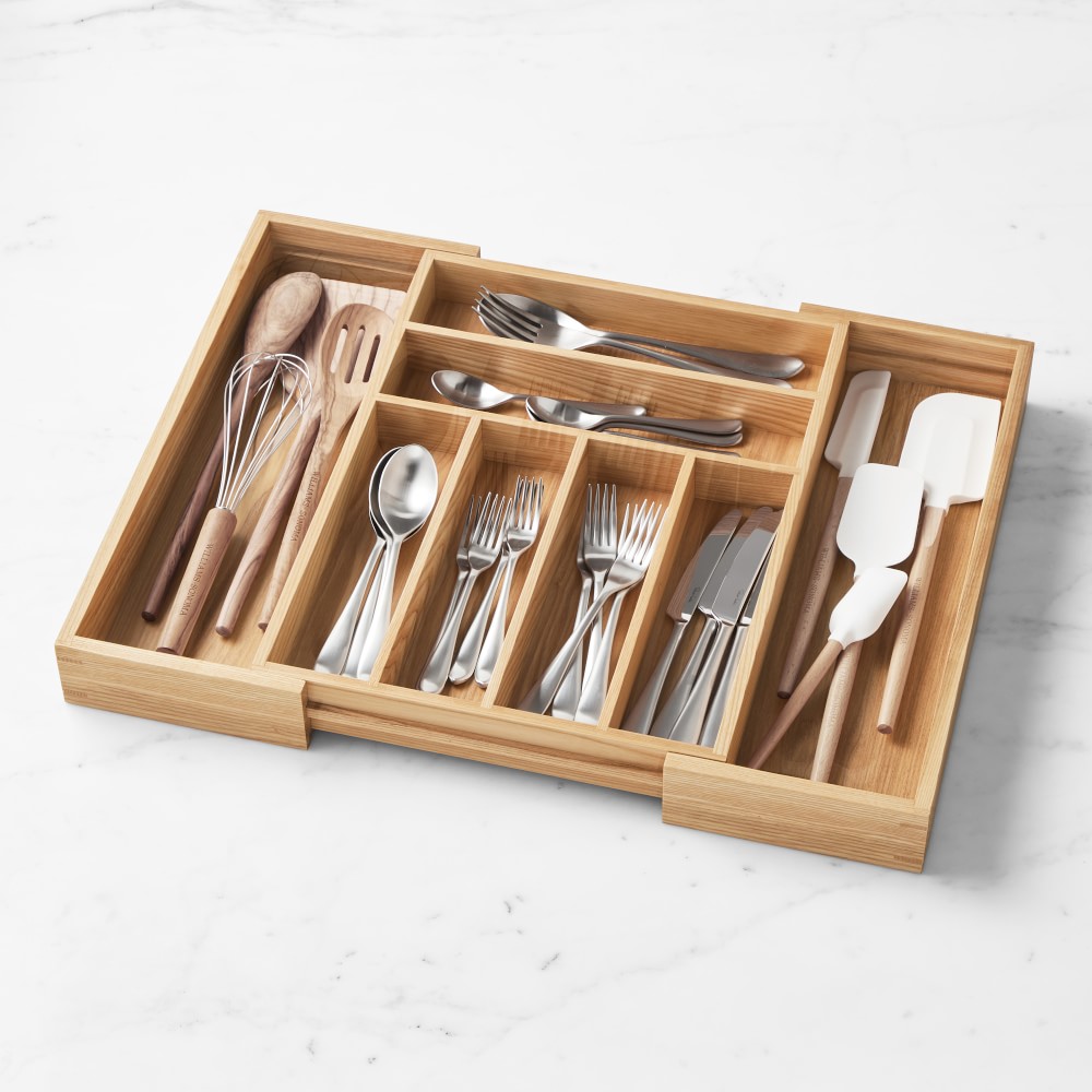 OPEN BOX: Hold Everything Expandable In-Drawer Flatware Organizer, Ashwood
