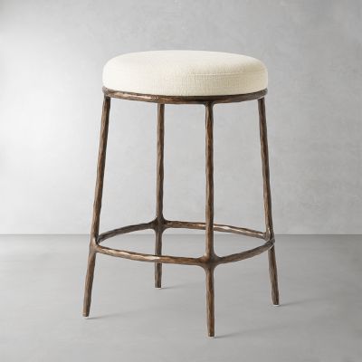 Vincent Hammered Metal Upholstered Counter & Bar Stool