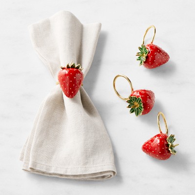 Cloisonné Strawberry Napkin Rings, Set of 4