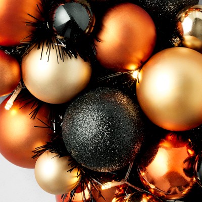 Pre-Lit Halloween Bauble Faux Wreath, 27