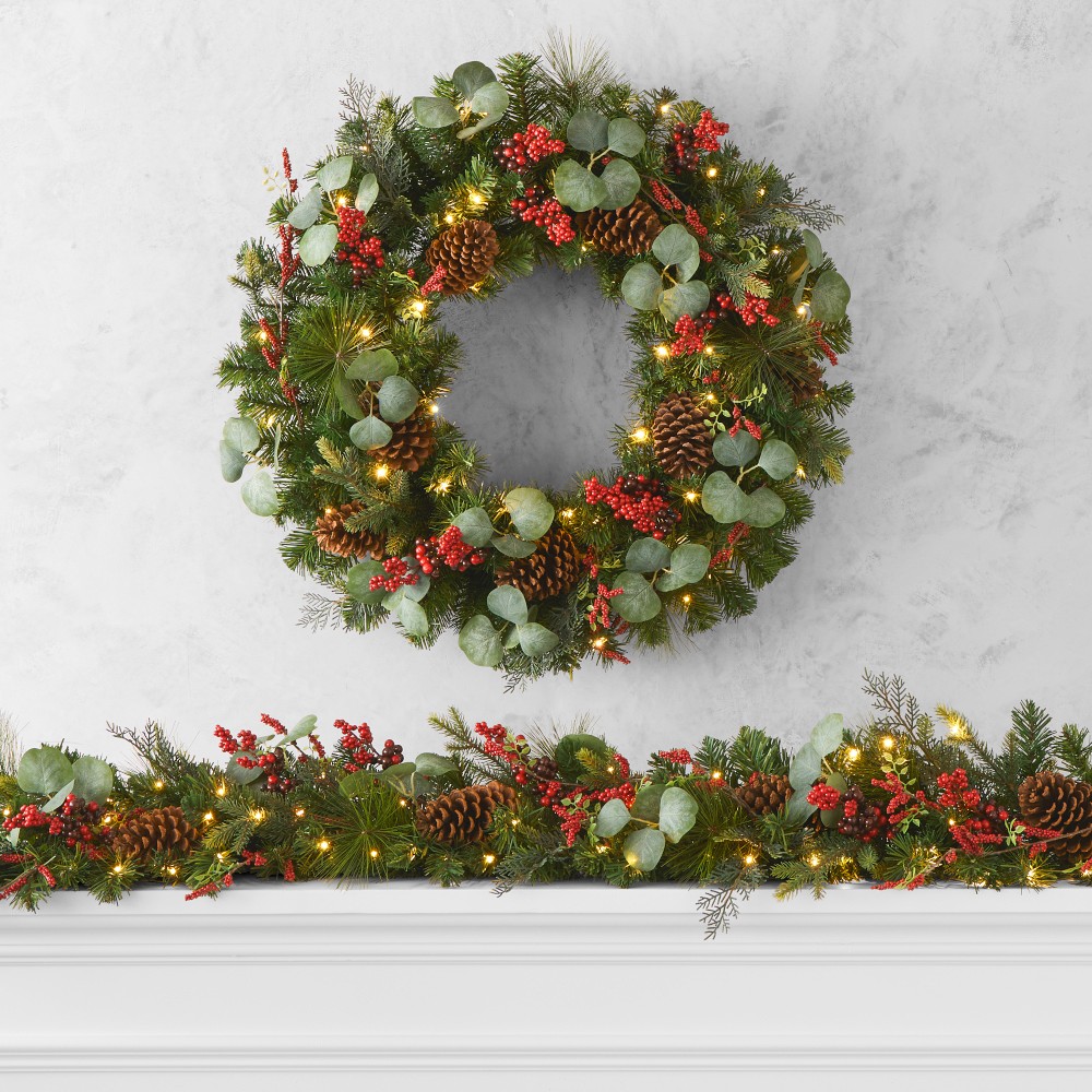 'Tis the Season UV Protected Pre-Lit Faux Wreath & Garland