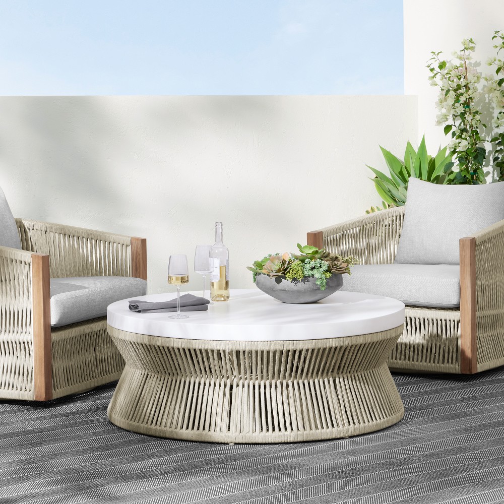 Pasadena Outdoor Fiberstone and Rope Round Coffee Table (44