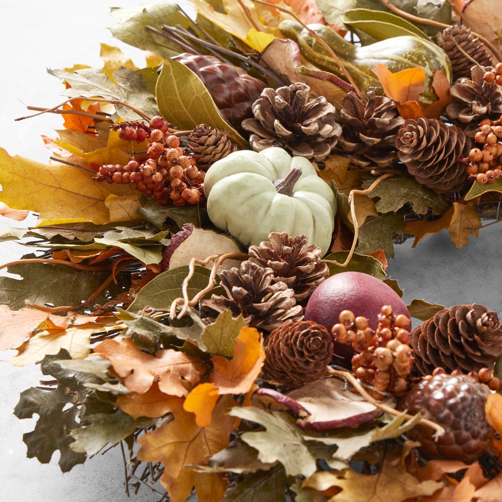 Pomegranate & Pumpkin Cornucopia Live Wreath, 20