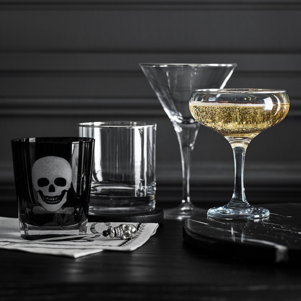 Etched Skull Double Old-Fashioned Glasses