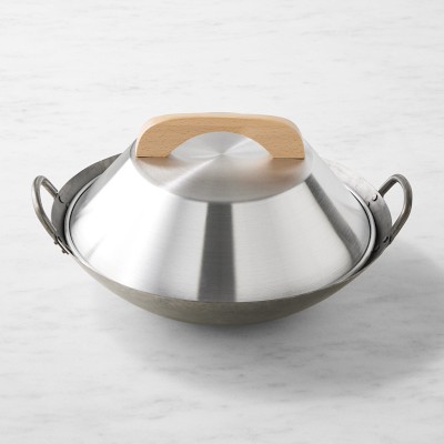 Williams Sonoma Traditional Flat Bottom Carbon Steel Double Handled Wok with Wok Lid