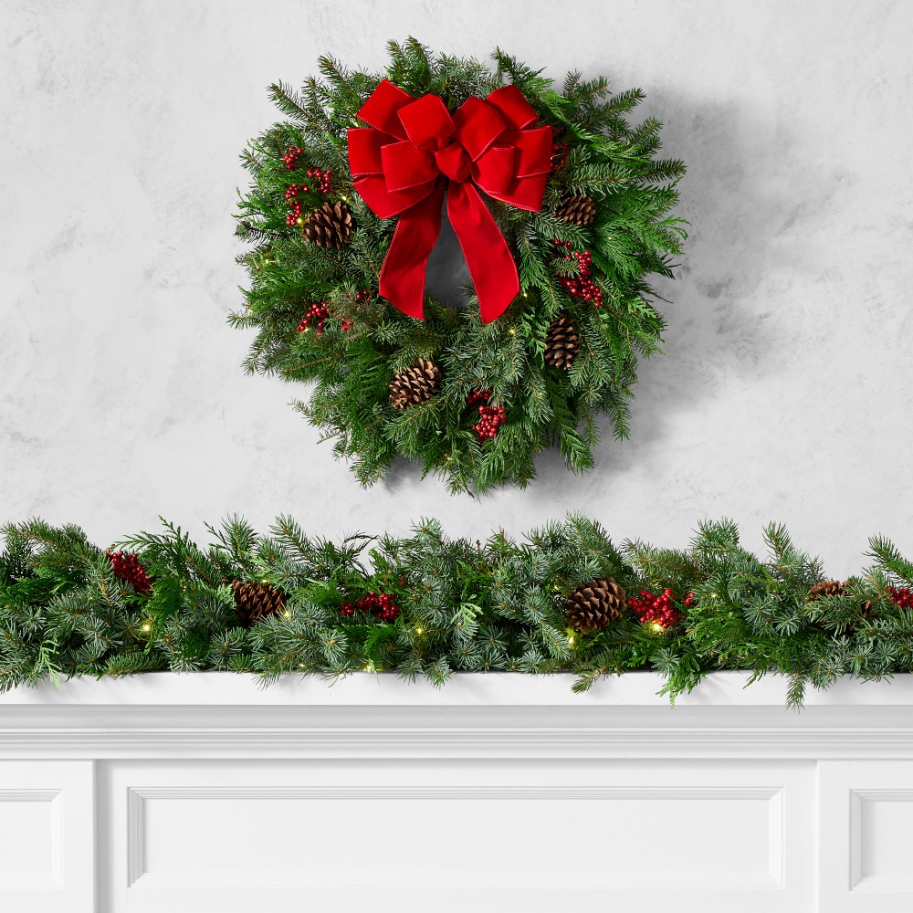 Holiday Berry & Pine Live Wreath & Garland