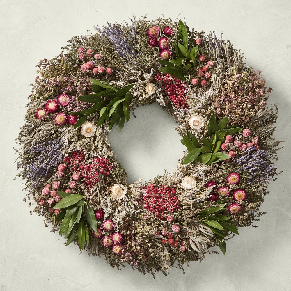 Pink Floral Garden Live Wreath, 30