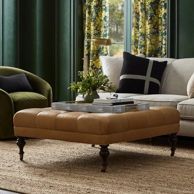 Fairfax Square Ottoman, Turned Leg with Tufted Top (26