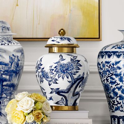 Peony & Hummingbird Ceramic Lidded Ginger Jar