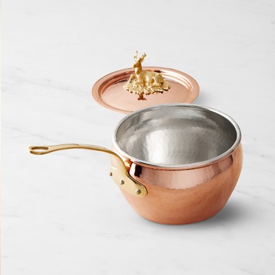 Ruffoni Historia Hammered Copper Sauce Pan with Stag Knob, 3-Qt.