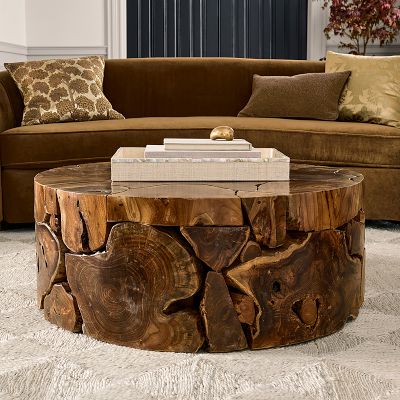 Sliced Teak Round Coffee Table (39