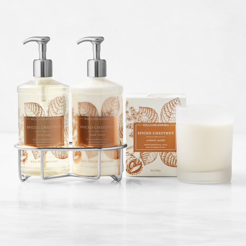 Williams Sonoma Spiced Chestnut Hand Soap, Lotion & Candle 4-Piece Set