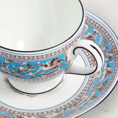 Wedgwood Florentine Turquoise Cups & Saucers, Set of 2