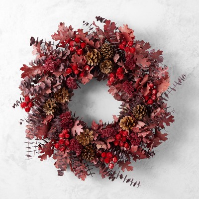 Live Moody Maroon & Red Foliage Wreath, 22