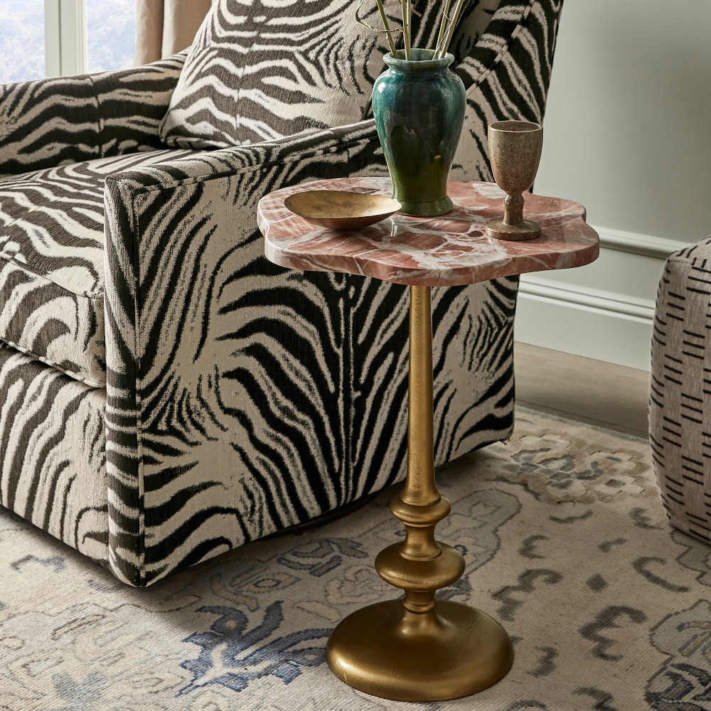 Desert Rose Marble and Brass Side Table (16.5