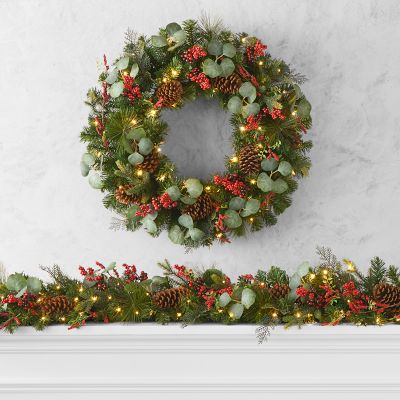 'Tis the Season UV Protected Pre-Lit Faux Wreath & Garland
