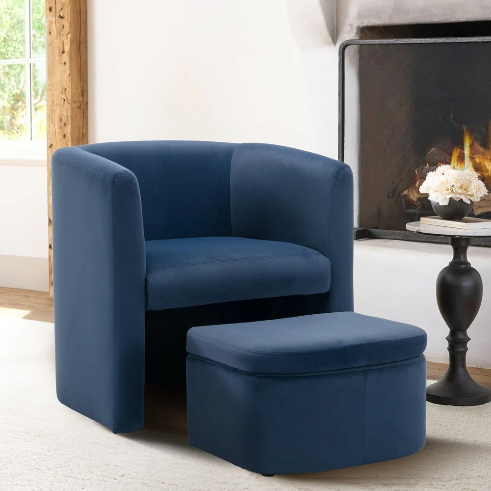 Boucle Chair with Storage Ottoman Set
