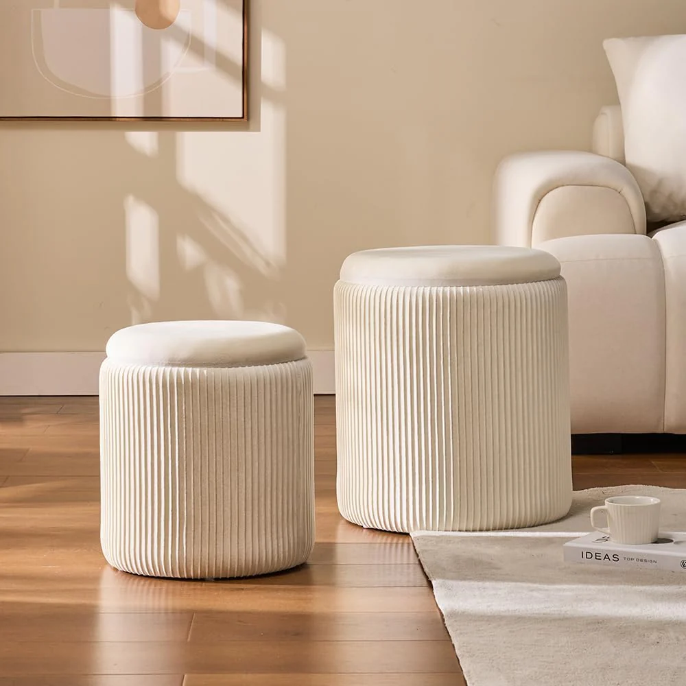 Chenille Storage Ottoman Set