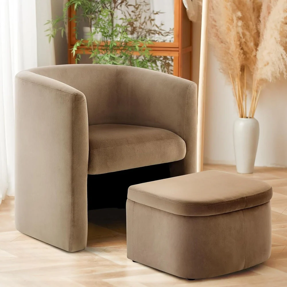 Boucle Chair with Storage Ottoman Set