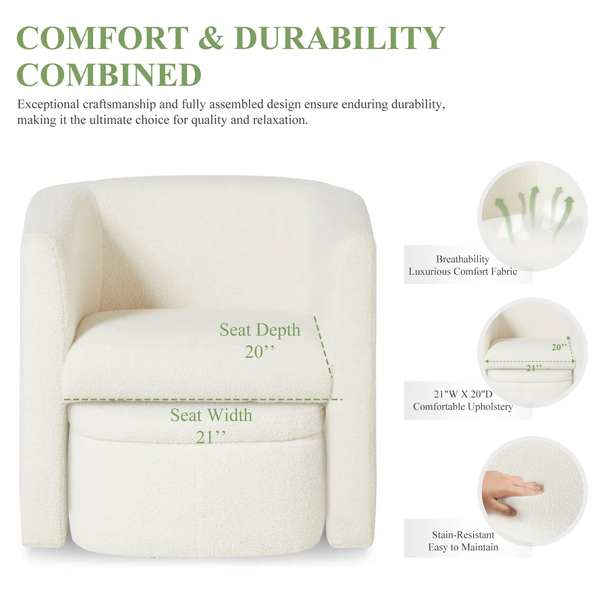 Boucle Chair with Storage Ottoman Set