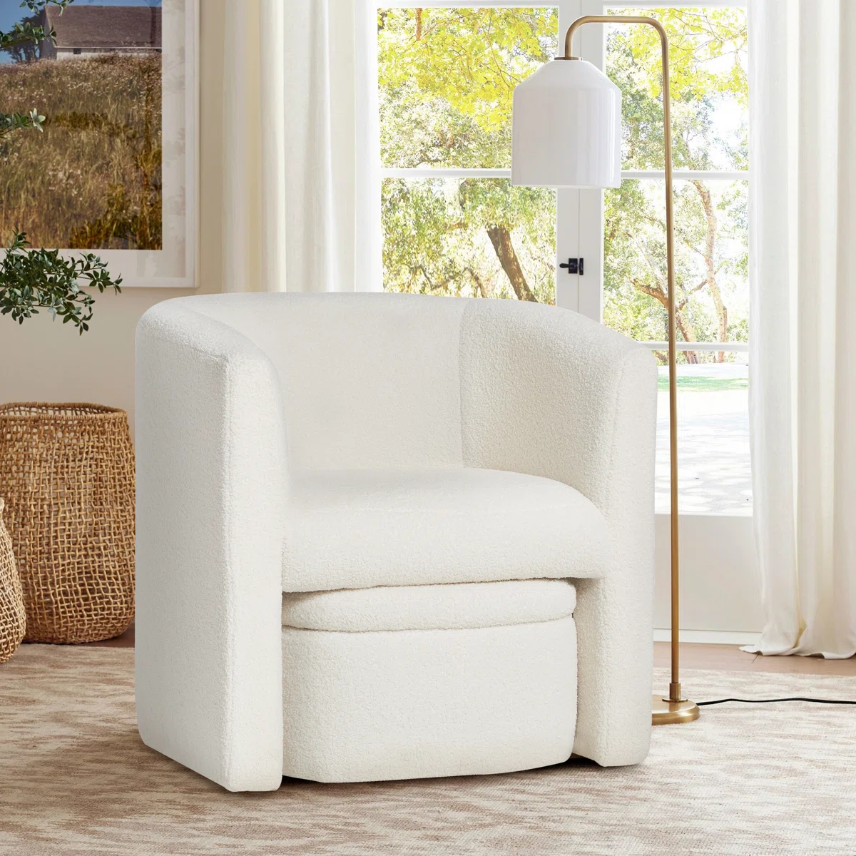 Boucle Chair with Storage Ottoman Set