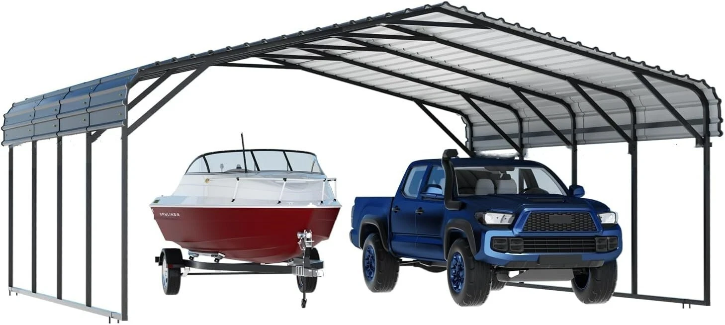 20' x 20' Outdoor Carport Metal Carport with Galvanized Steel Roof With Sidewall
