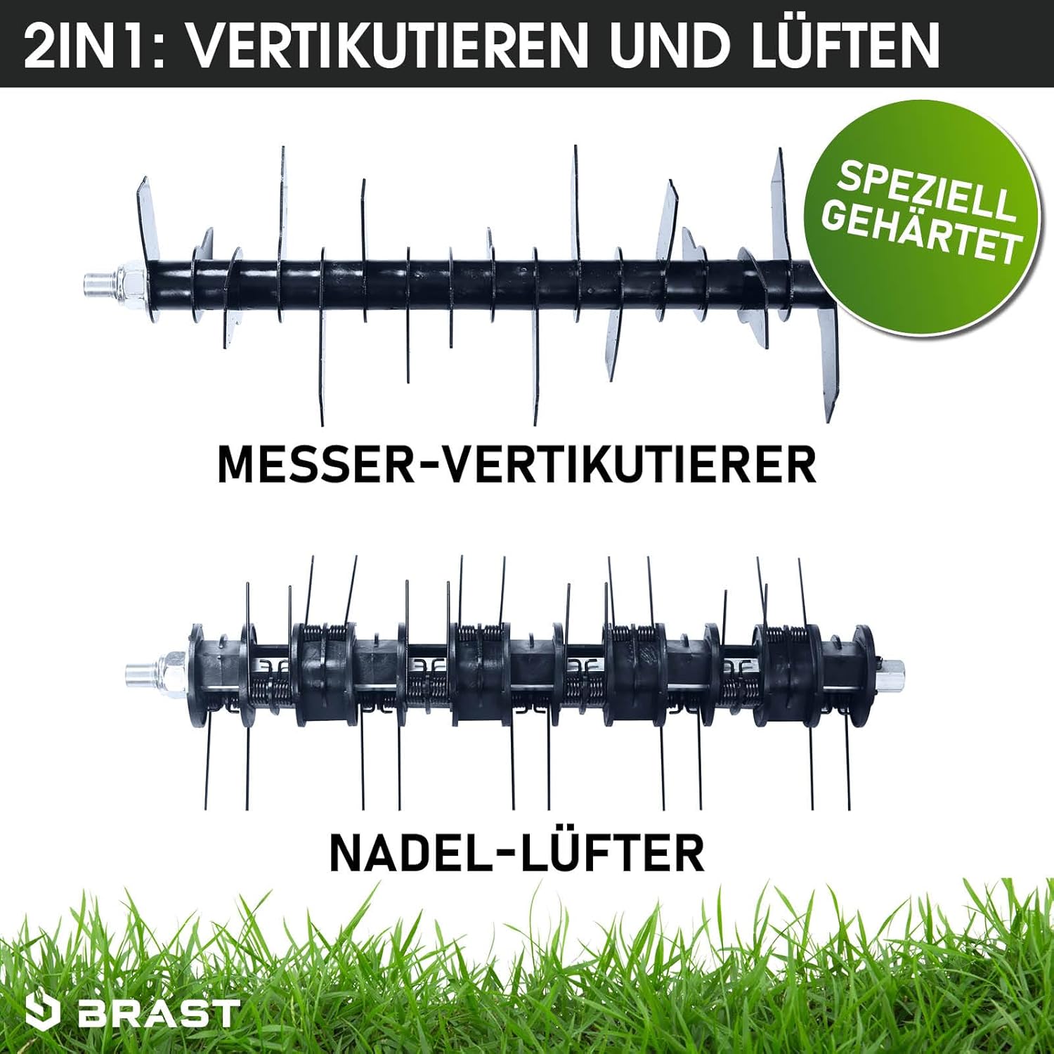 BRAST® BRB-RV-45212 Scarifier Petrol 4.5 kW (6.12 HP) 4-Stroke Engine 212 cc 40-45 cm Working Width TÜV Tested 50 L Collection Basket Many Models for Small to Very Large Lawns