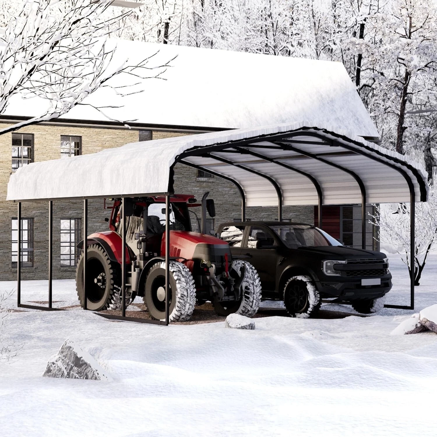 20' x 20' Outdoor Carport Metal Carport with Galvanized Steel Roof With Sidewall