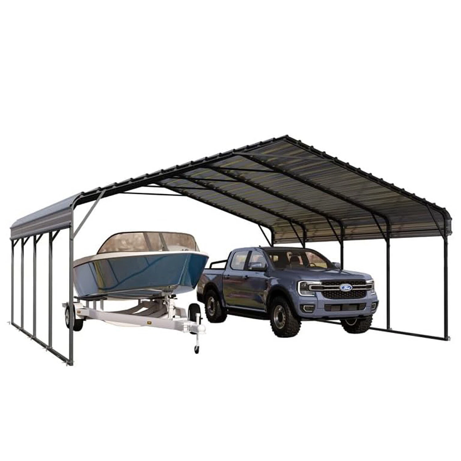 20' x 20' Outdoor Carport Metal Carport with Galvanized Steel Roof With Sidewall