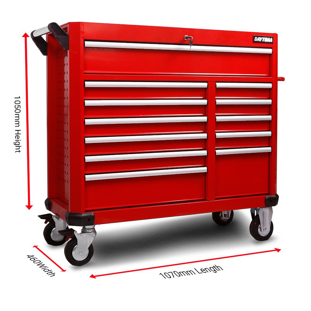 Daytona 655 Piece Mechanical Tool Set with 43 12 Drawer Red Roller Cabinet