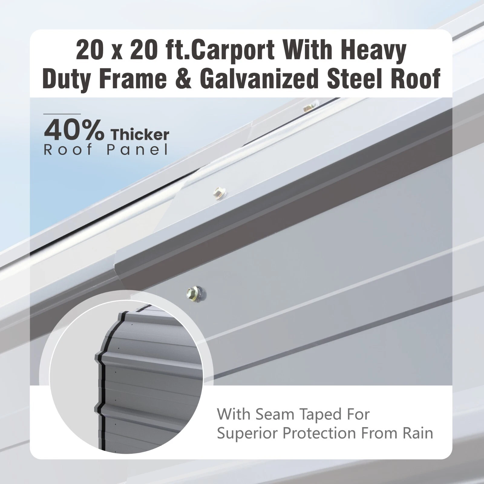 20' x 20' Outdoor Carport Metal Carport with Galvanized Steel Roof With Sidewall