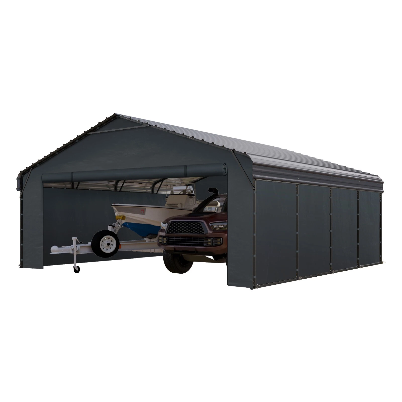 20' x 20' Outdoor Carport Metal Carport with Galvanized Steel Roof With Sidewall